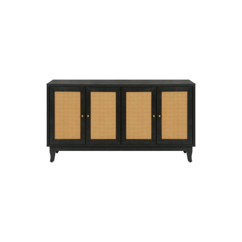 Rattan Sideboard Buffer Cabinet, Accent Storage Cabinet With 4 Rattan Doors, Modern Storage Cupboard Console Table