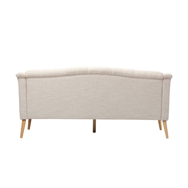 3-Seat PU Sofa with Wood Legs, Diamond Stitching, Spacious