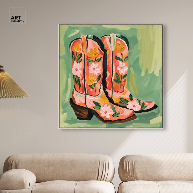 Wildflower Cowboy Boots Canvas by Art Remedy