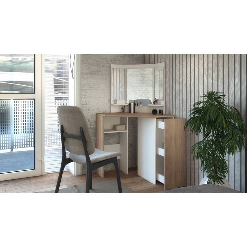 Pearl Corner Storage Makeup Vanity with LED Lights