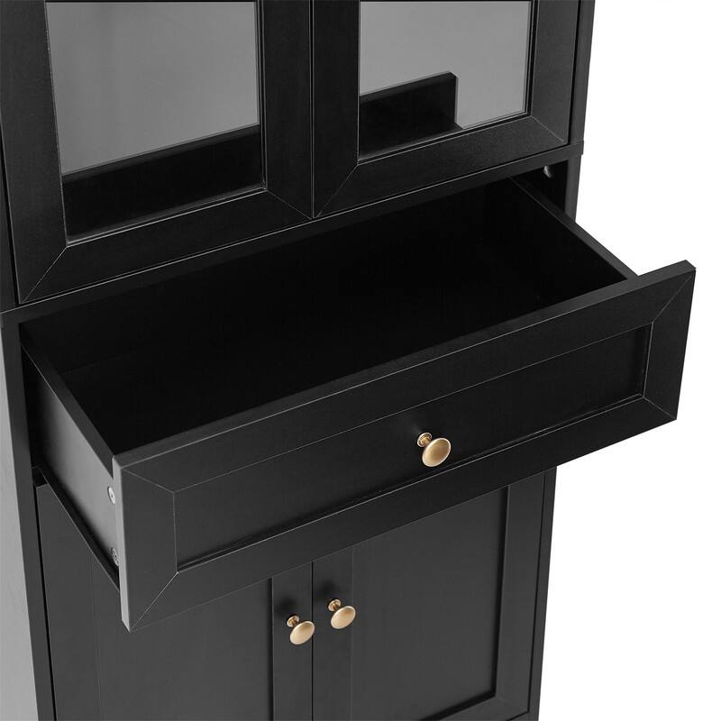 Freestanding Bathroom Storage Cabinet with 4 Doors and 1 Drawer, Tall Bathroom Floor Cabinet with Adjustable Shelf