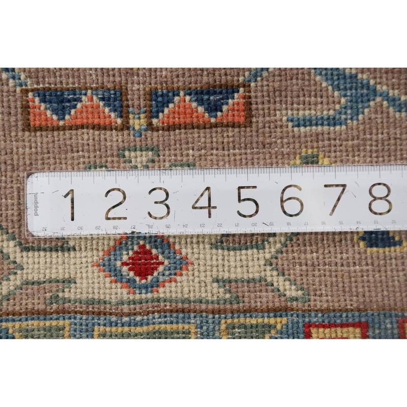 Geometric Kazak Oriental Runner Rug Handmade Red Wool Carpet - 2'7" x 9'7"