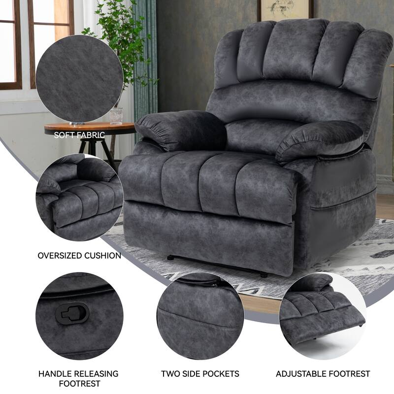 Oversized Fabric Manual Reclining Chair, Ergonomic Upholstered Sofa Chair, Heavy Duty Recliner Chair for Living Room, Bedroom