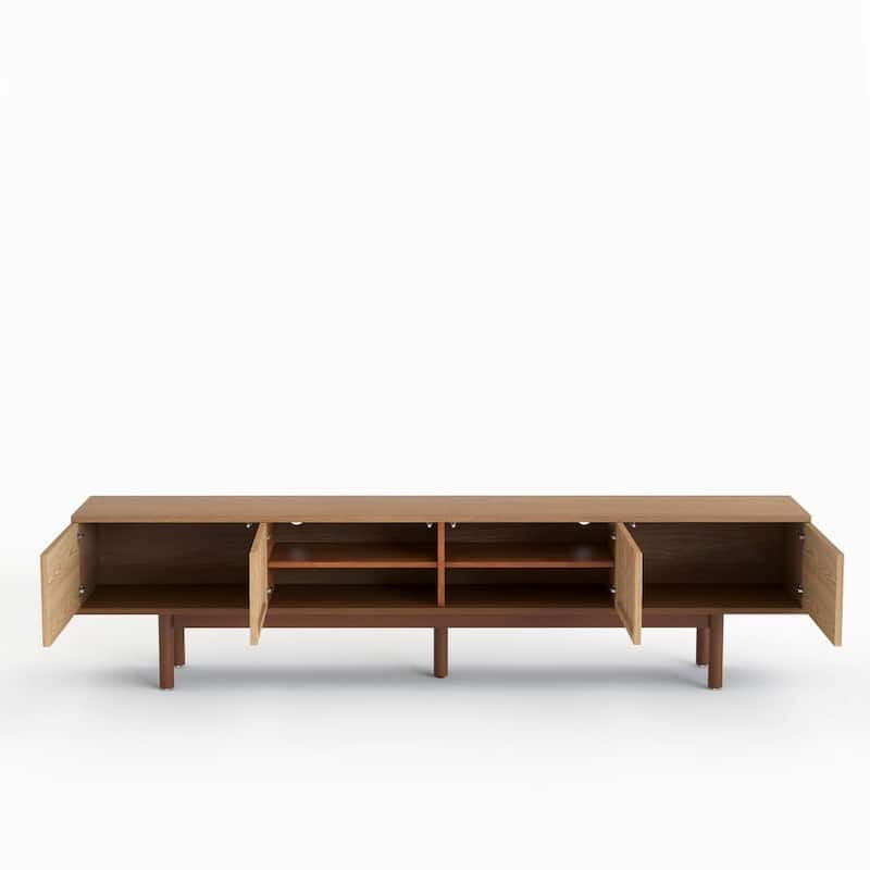 86.6" Solid Wood TV Stand with Slatted Door Design, Media Console for 90" TVs, - 86.6"Wx15.7"Dx20.8"H