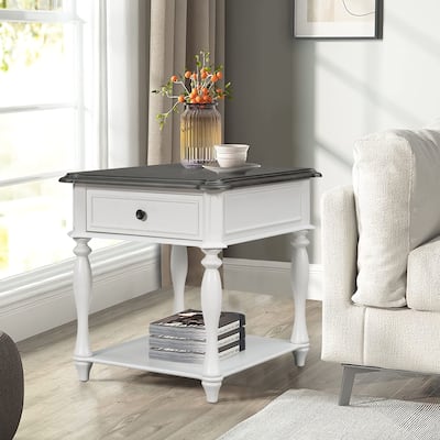 Classical End Table with Shelf,Drawer and Metal Handles