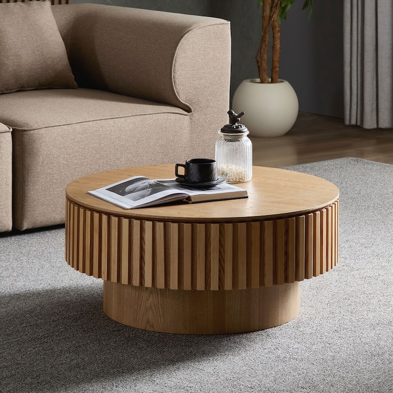 31.49'' Round Coffee Table with Storage Small Coffee Table for Apartment