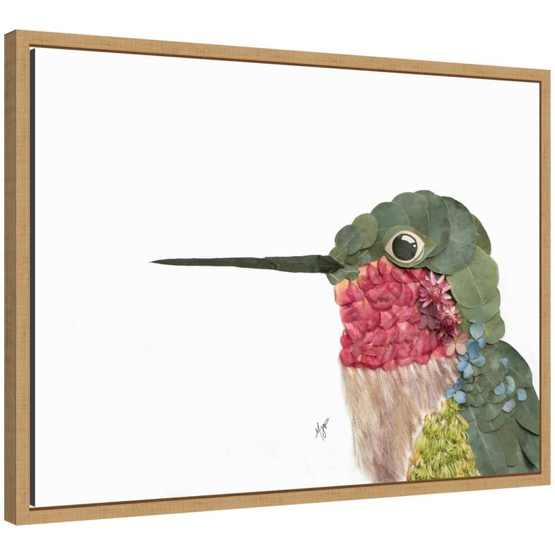Kate and Laurel Hummingbird by Madeline Jeppesen Framed Canvas Wall Art Print - 18x24 - Natural