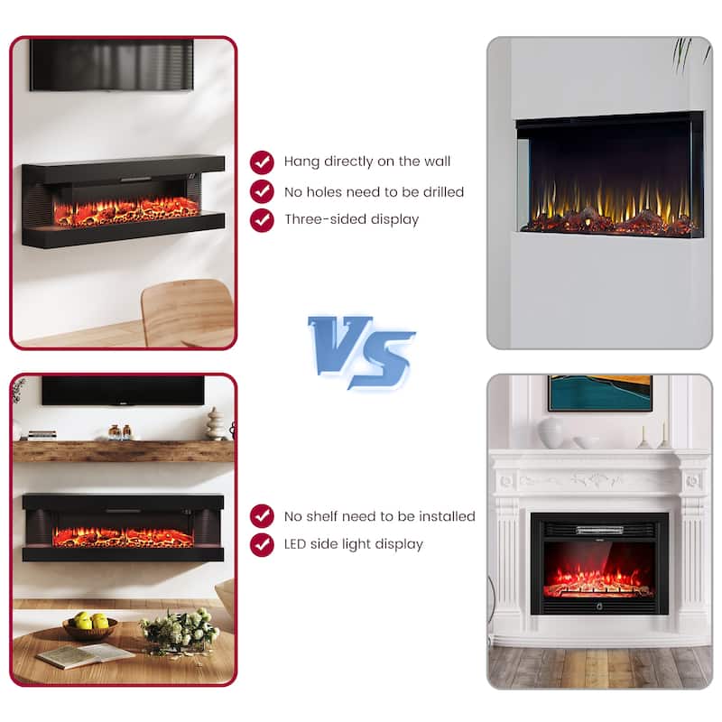 3-Sided Electric Fireplace, Wall Mounted LED Electric Fireplace