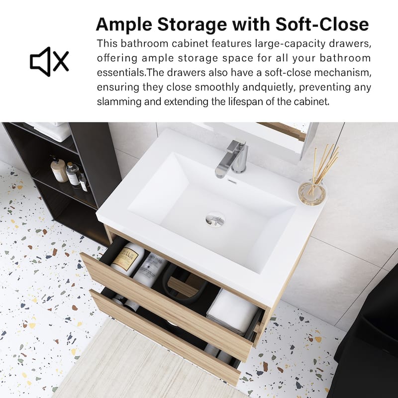 Angela Wall Mounted Bathroom Vanity in F. Oak with White Cultured Marble Top