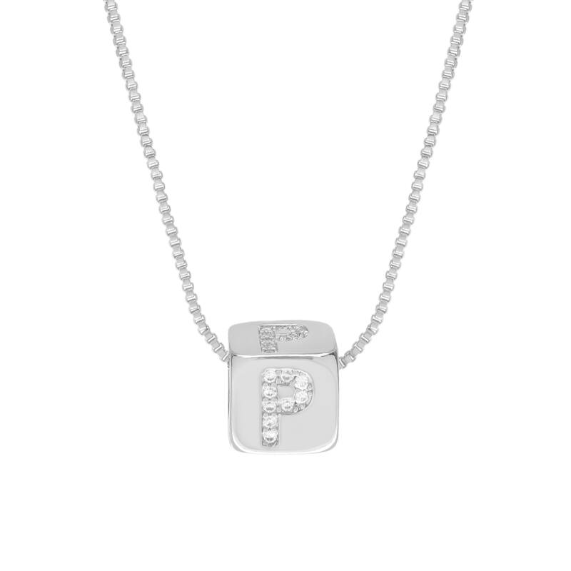 Victoria Townsend Silver Plated Cubed Initial Necklac18" - P