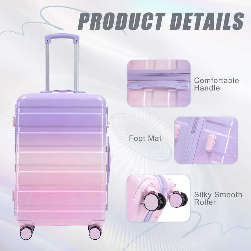 3-Piece, Modern Luggage Sets, Gradient Luggage with Combination Lock and 4 Swivel Wheels, for Boarding Travel, Pink Purple