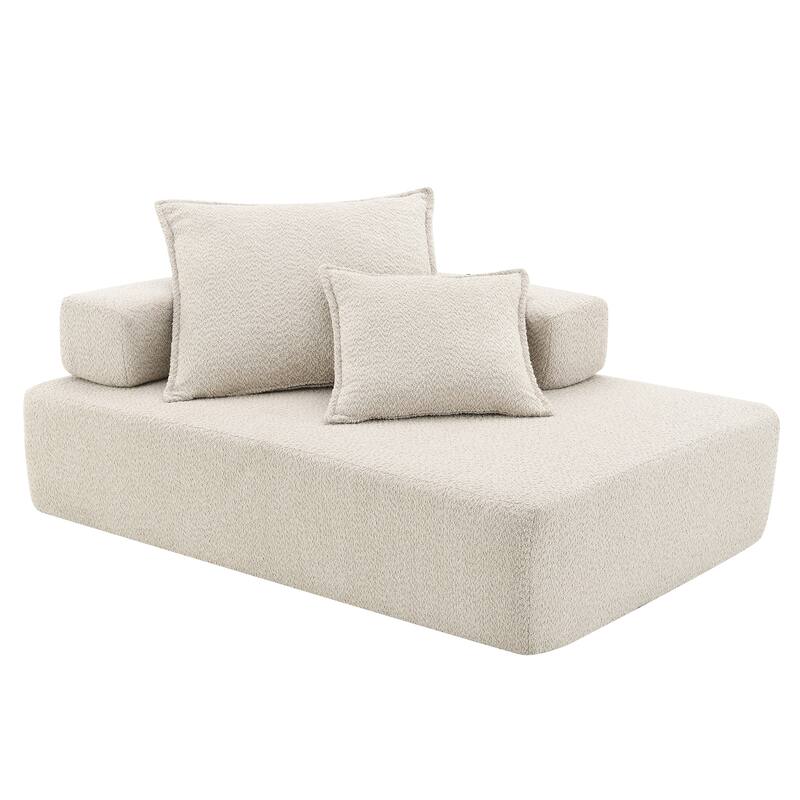 Boucle Fabric Oversized Modular Lounge Sofa Frame with 2 Pillows, No Assembly Required