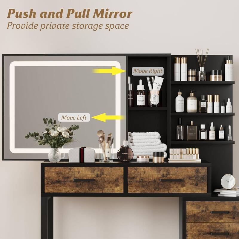 Makeup Vanity Desk with Sliding Mirror and Lights
