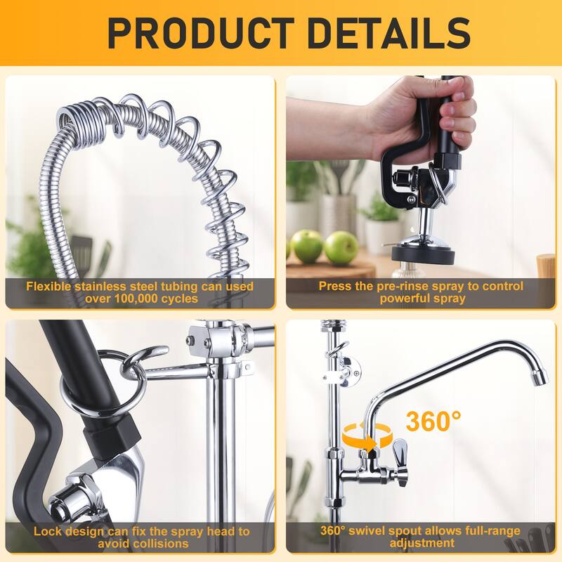 WOWOW Pull Down Sprayer Commeicial Faucet with Pre-Rinse Sprayer