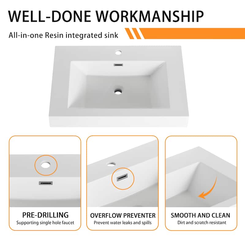 Bathroom Vanity With Sink In 24/30/36 Inch, Freestanding Bathroom Vanity With Soft Close Door and Adjustable Shelf