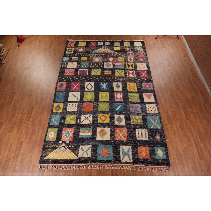 All-Over Black Plush Large Moroccan Area Rug Handmade Wool Carpet - 9'9" x 15'1"