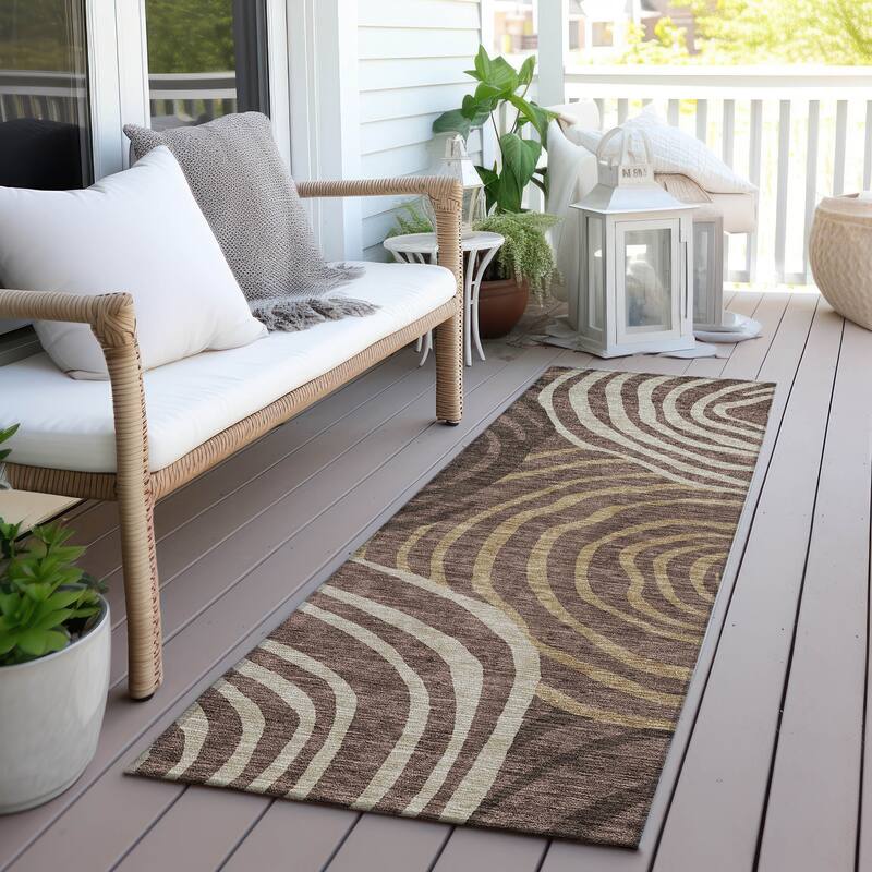 Machine Washable Indoor/ Outdoor Chantille Contemporary Dimensions Rug - Fudge - 2'3" x 7'6"