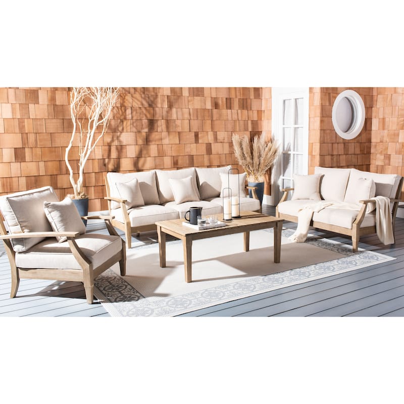 SAFAVIEH Couture Outdoor Patio Furniture Martinique Wood Arm Chair - 31"W x 36"D x 33"H