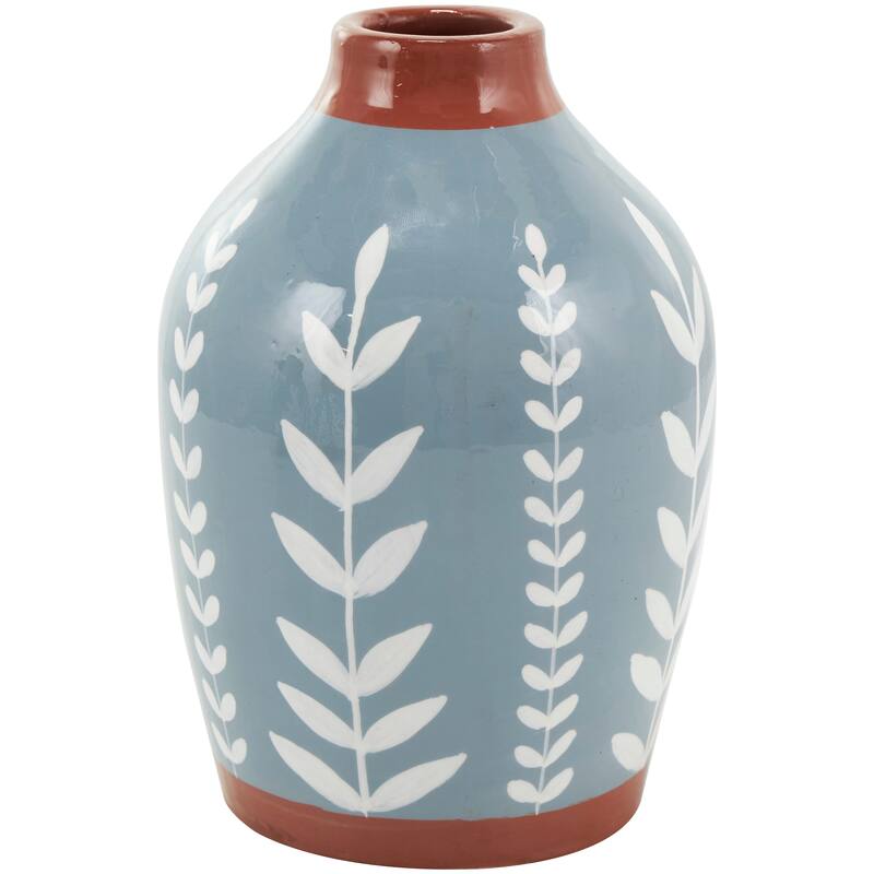 White or Blue Ceramic Floral Vase with Terracotta Colored Detailing (Set of 3)
