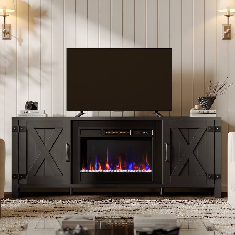 63'' Fireplace TV Stand with Electric Fireplace Heater & Storage Cabinet for TVs up to 70 Inch