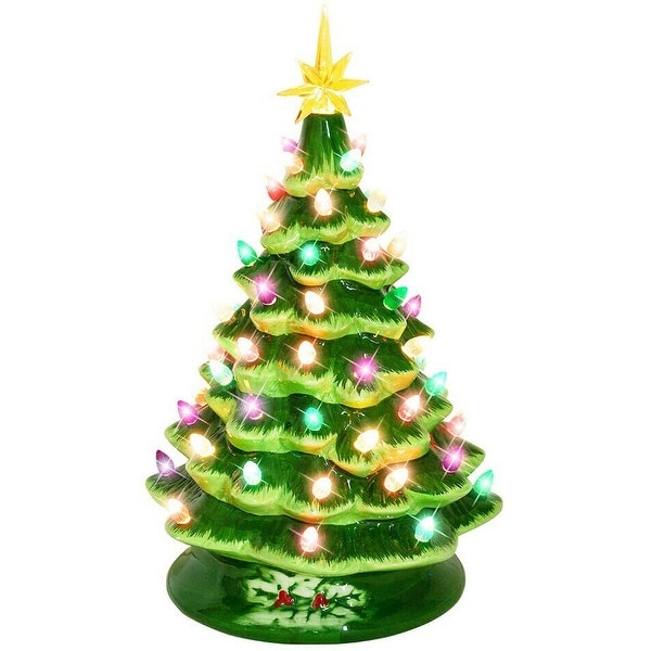 15" Lighted Vintage Ceramic Tree with Multicolored Lights, Tabletop Christmas