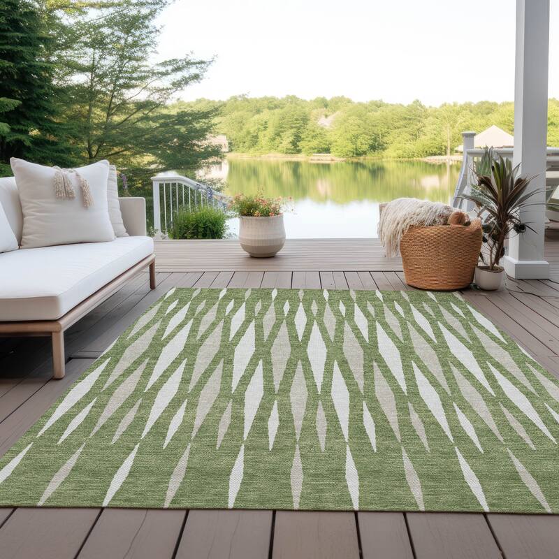 Machine Washable Indoor/ Outdoor Chantille Mosaic Contemporary Rug - Green - 9' x 12'
