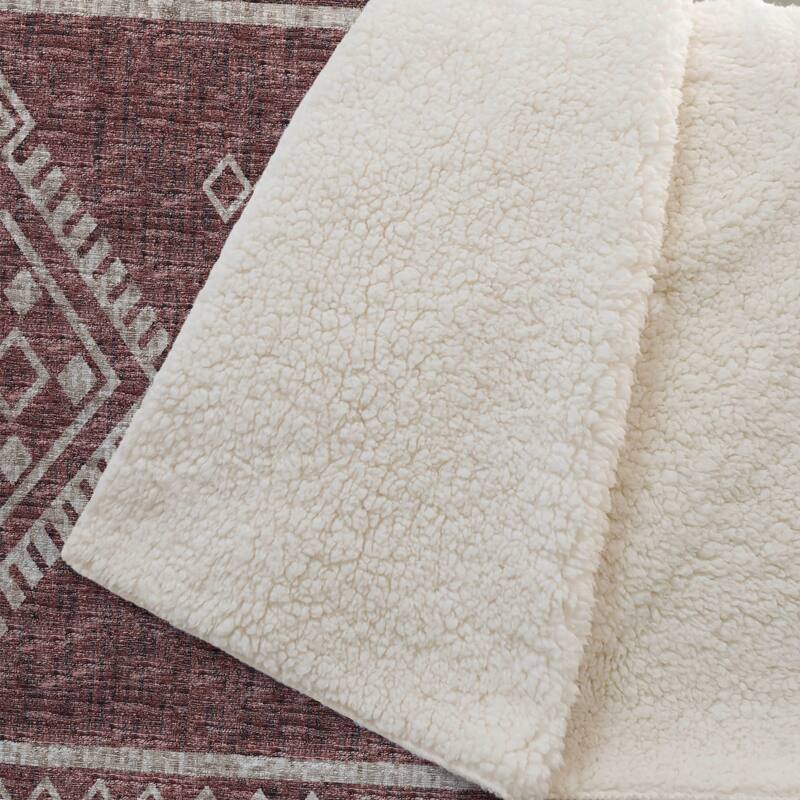 Premium Machine Washable ASB120 Boho Global Sherpa Throw Blanket