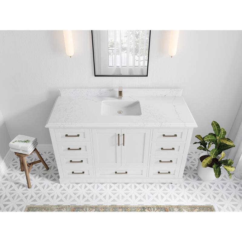 Willow Collection 60 in W x 22 in D x 36 in H Boston Single Bowl Sink Bathroom Vanity with Countertop - 1.5"Empira - White