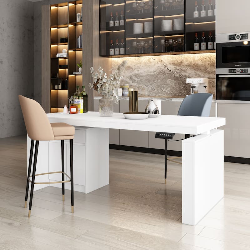 70.9"W Dining Table White Adjustable Workstation Modern Office Desk