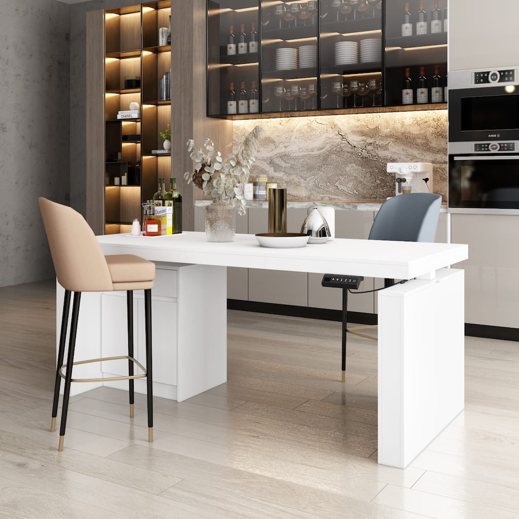 70.9"W Dining Table White Adjustable Workstation Modern Office Desk