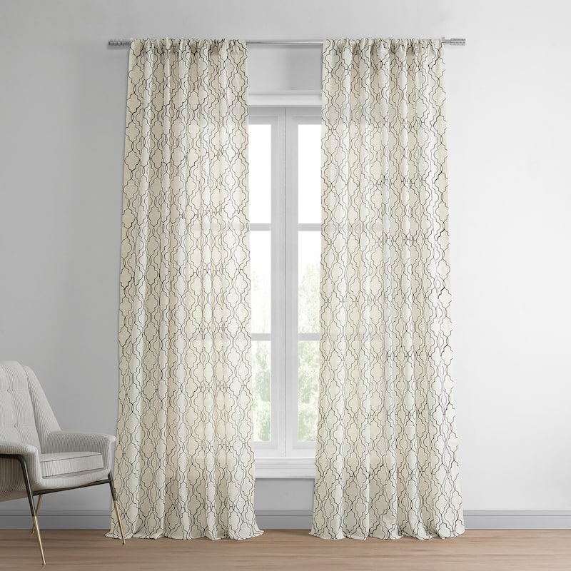 Exclusive Fabrics Saida Embroidered Faux Linen Sheer Curtain (1 Panel) - 50 X 96 - Chocolate