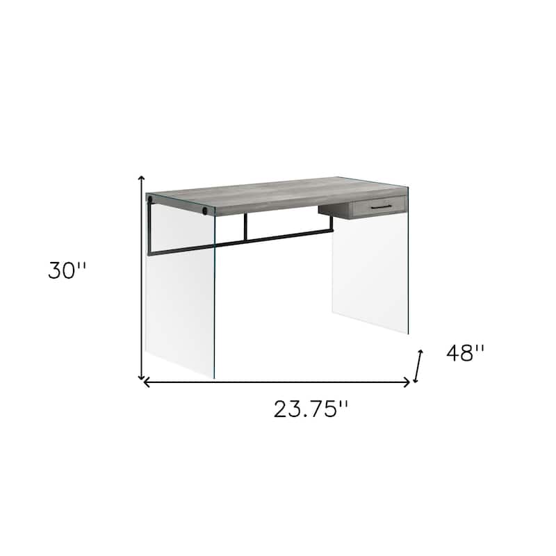 Wood Computer Desk with Glass Base, 1 Drawer and Rectangular Design
