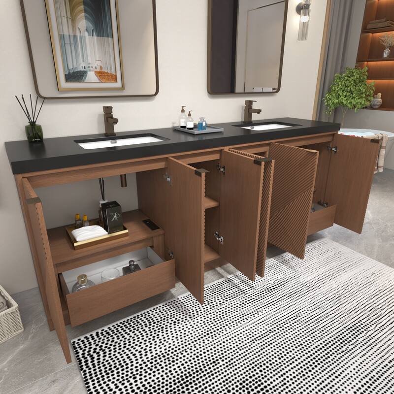 Milano 84" Freestanding Bathroom Vanity with Double Black Acrylic Sink