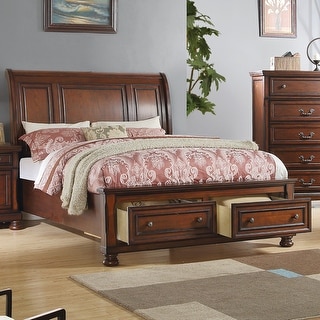 Sleigh Bed With 2 Drawers, Cherry Brown - Bed Bath & Beyond - 33810476