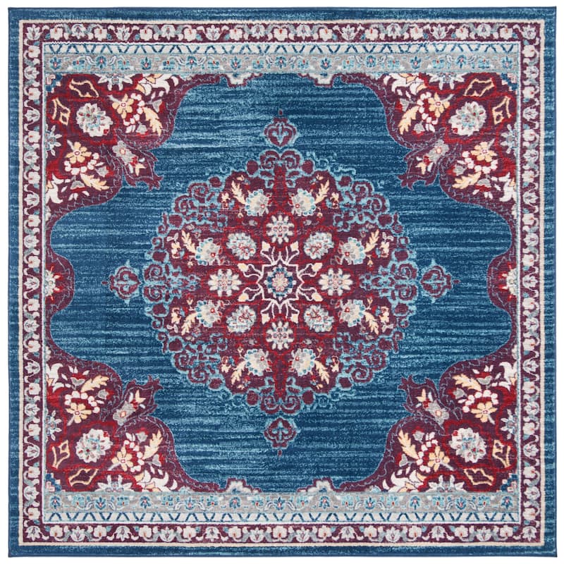 SAFAVIEH Brentwood Coralyne Traditional Oriental Rug - 5' Square - Navy/Burgundy