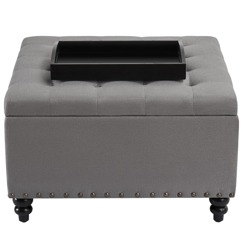 HUIMO Large Square Storage Ottoman with tray for Living Room and Bedroom, Grey 30"W x 30"D x 18.1"H