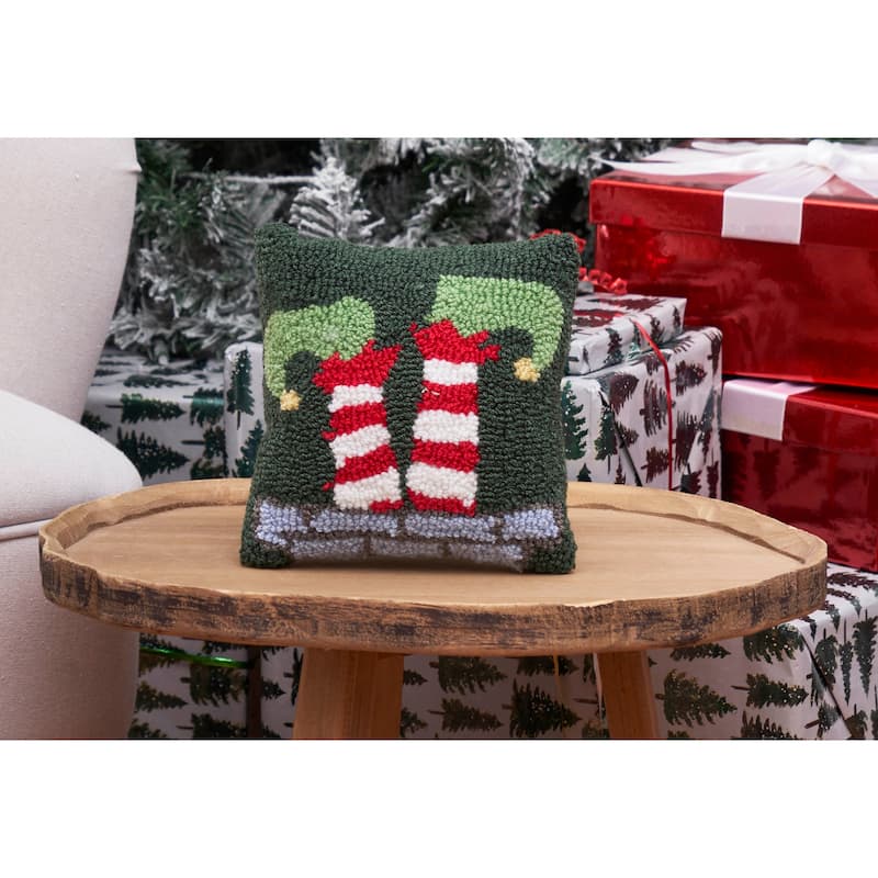 8" x 8" Elf Hooked Petite Christmas Holiday Throw Pillow