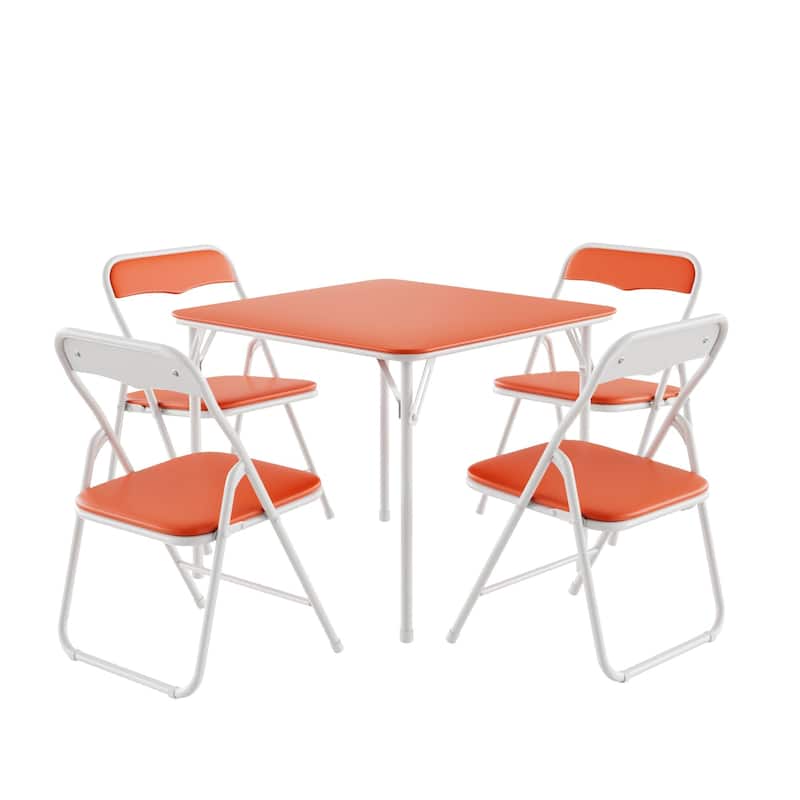 VECELO 5 Pcs Kids Folding Activity Table and Chairs Set, Portable, with Ultra Soft PU Padded Cushion, Matte Black