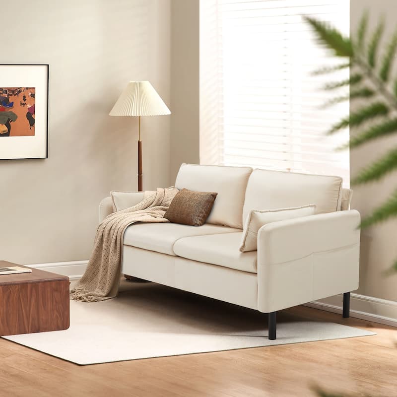 Modern double sofa for small spaces with storage, 2 soft cushions