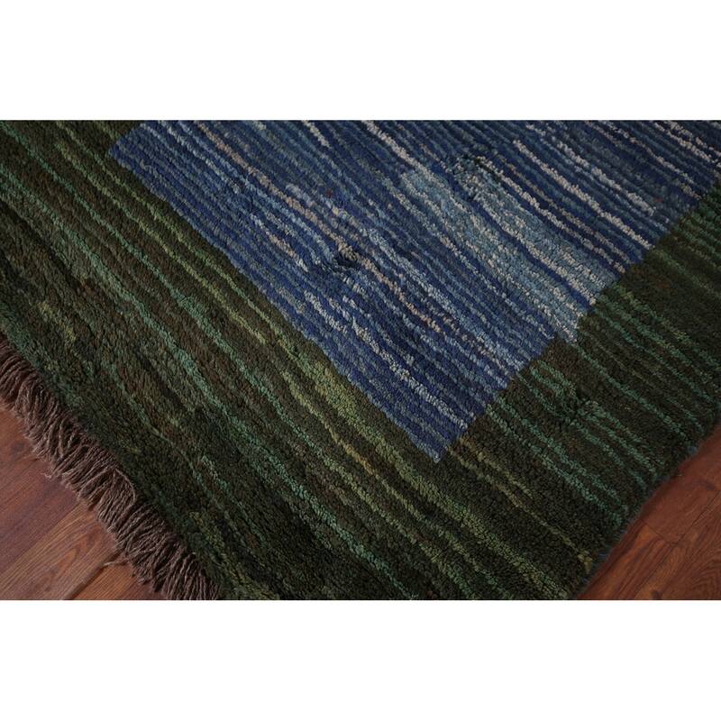 Blue & Green Striped Gabbeh Persian Accent Rug Handmade Wool Carpet - 3'8"x 5'3"