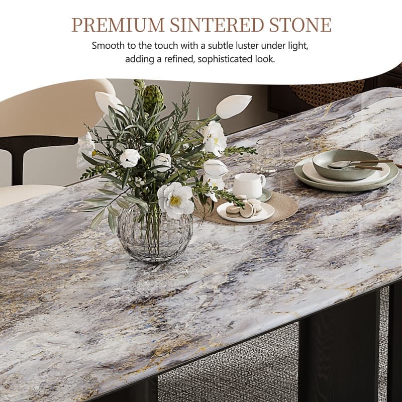 Modern 78.7" Dining Table, Glossy Sintered Stone Top, for 6-8 persons - 78.74"