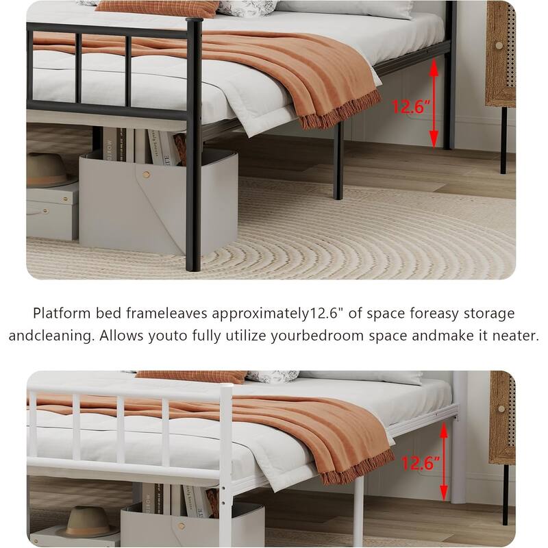 alazyhome Classic Metal Platform Bed Frame Steel Slat Support, Black