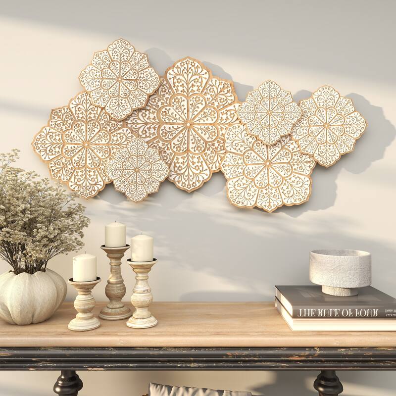 White Wood Intricately Carved Floral Home Wall Decor