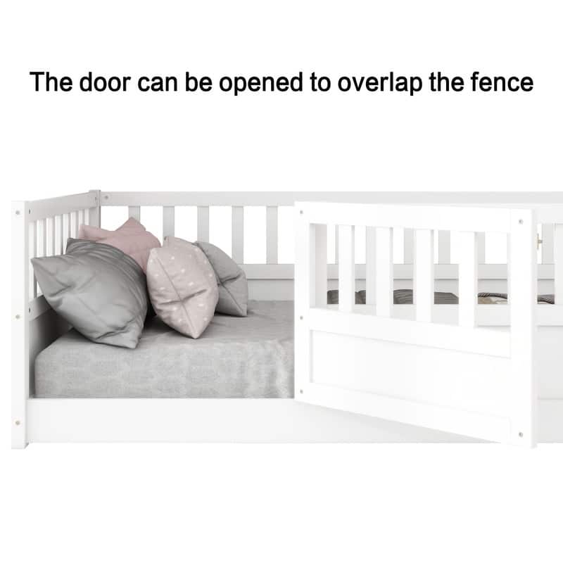 Twin Size Floor Bed with Super High Security Barrier,Door and Support Slat