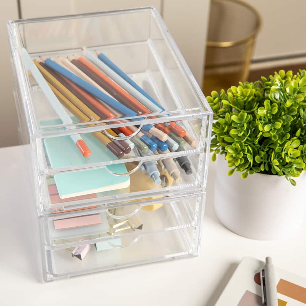 Martha Stewart Plastic Desktop Storage with 2 Half Moon Opening Pullout Drawers-2 Pack