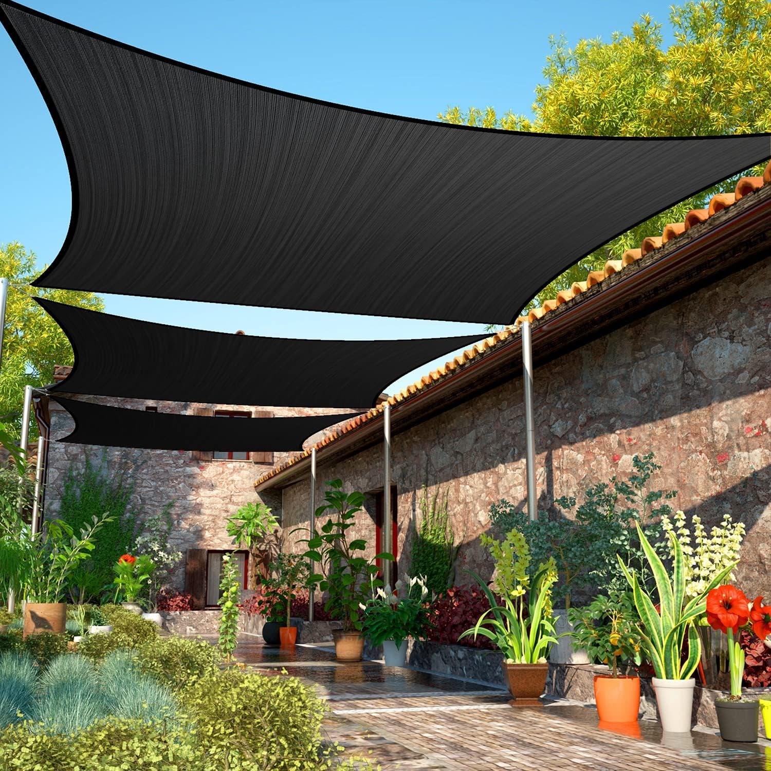 13' x 24' Black Rectangle Sun Shade Sail, UV Resistant, Water & Air Permeable, Customizable Size for Outdoor Use