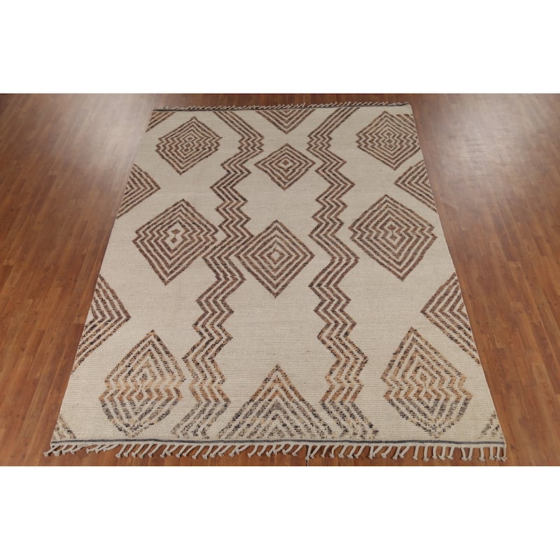 Modern Geometric Moroccan Oriental Area Rug Hand-Knotted Wool Carpet - 8'1"x 10'8"