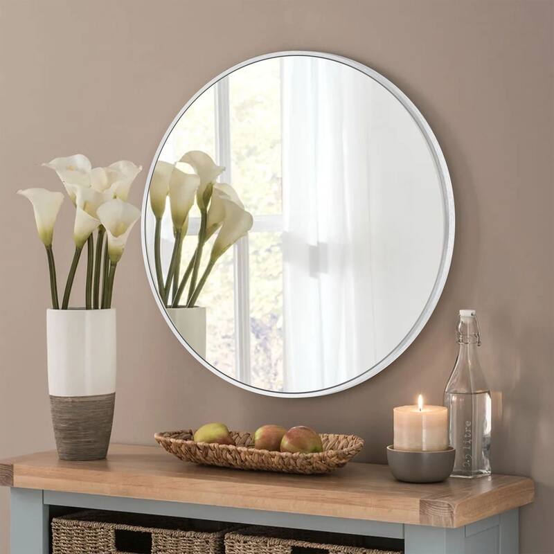 Modern Bathroom Wall Mounted Round Vanity Mirror - 24x24 - Silver