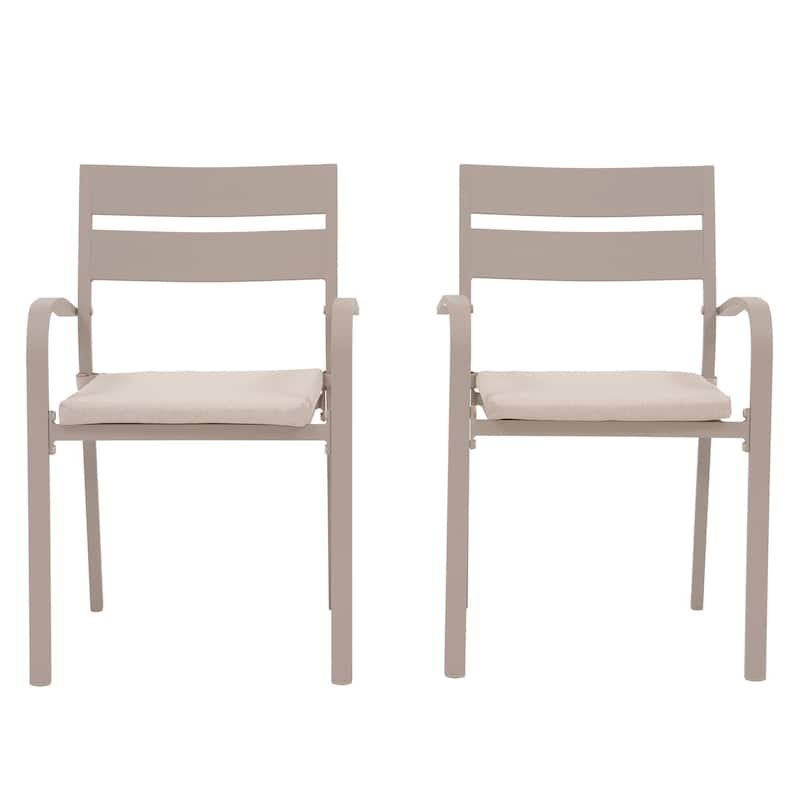 Outdoor Cushioned Aluminum Dining Chair Stackable Patio Armchairs (Set of 2)
