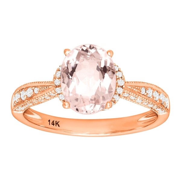 1 3/4 ct Natural Morganite & 1/4 ct Diamond Ring 14K Rose Gold
